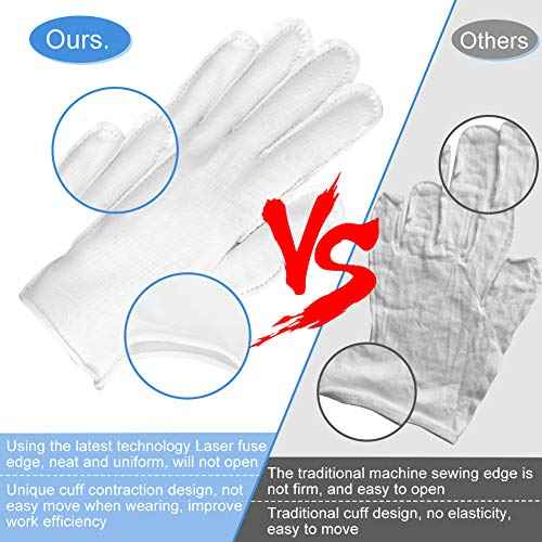 3Pairs Cotton Gloves for Dry Hands Sleeping, White Cotton Eczema Gloves Breathable Machine Washable Cloth for Men and Women