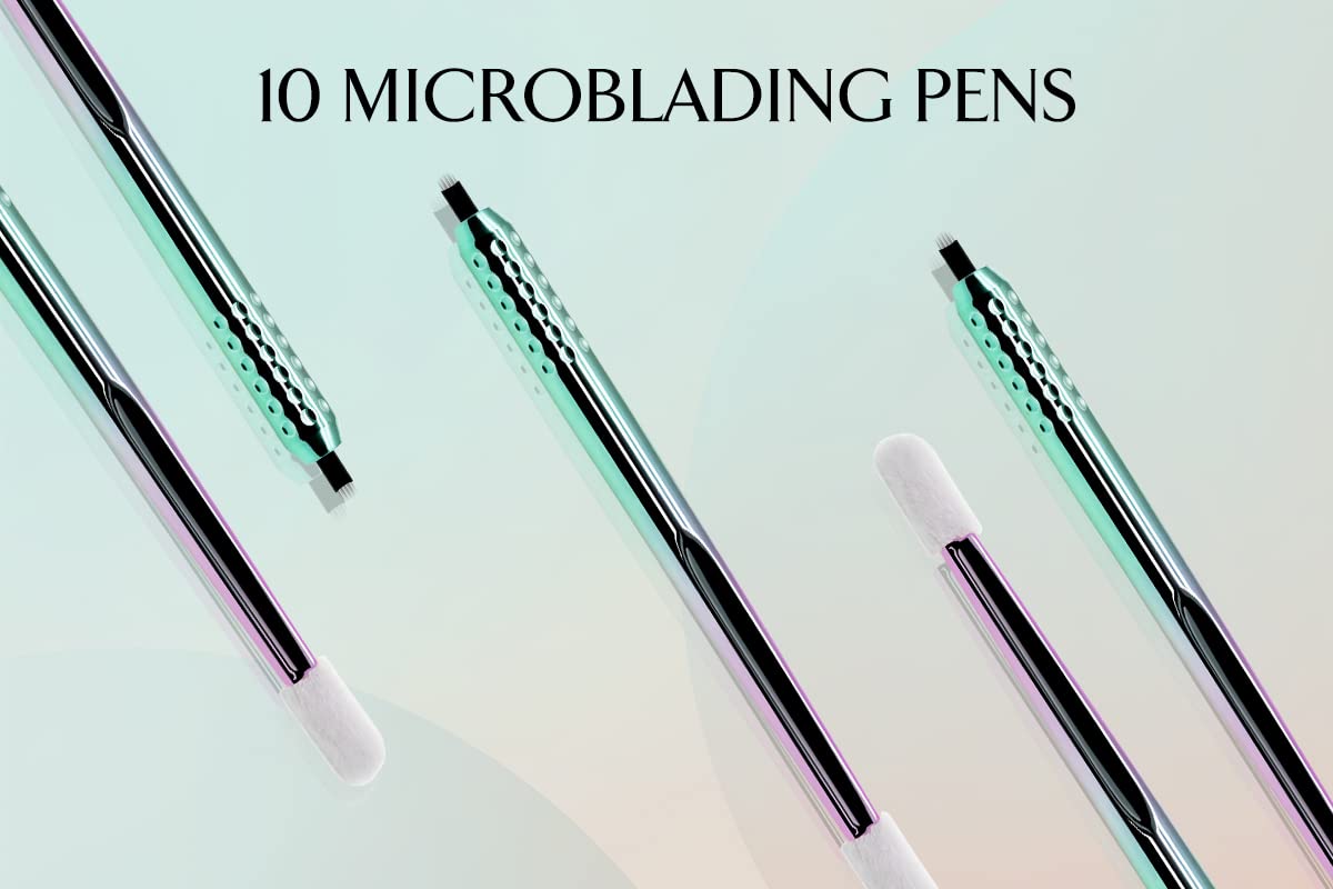 PACK OF 10 - Mellie Microblading Disposable Microblading Pen with Pigment Sponge Disposable Tool For Creating Eyebrows Microblading Supplies (U18 .18mm, Pink)