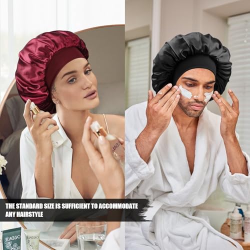 Satin Silk Bonnet for Sleeping, Double Layer Silk Sleep Cap for Men & Women, Soft Satin Lined Bonnet for Curly Hair