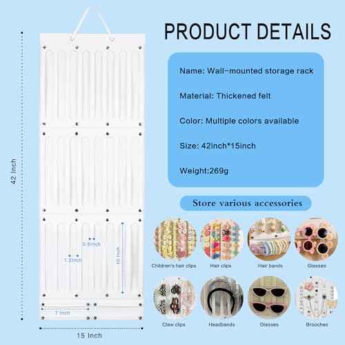 Hanging Claw Hair Clips Storage Organizer Hair bow holder organizer for girls Hair accessories Stand Holder for Wall,Door,Closet. Large-Capacity white