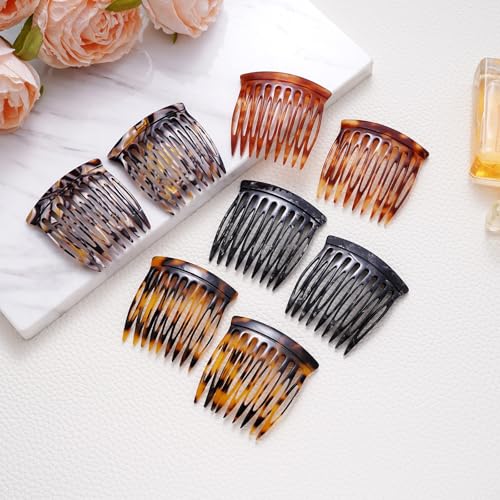 Hair Side Combs - Small French Side Hair Comb Clips for Women Decorative French Twist Hair Styling Accessories -4 Pcs (Tortoise, Brown)