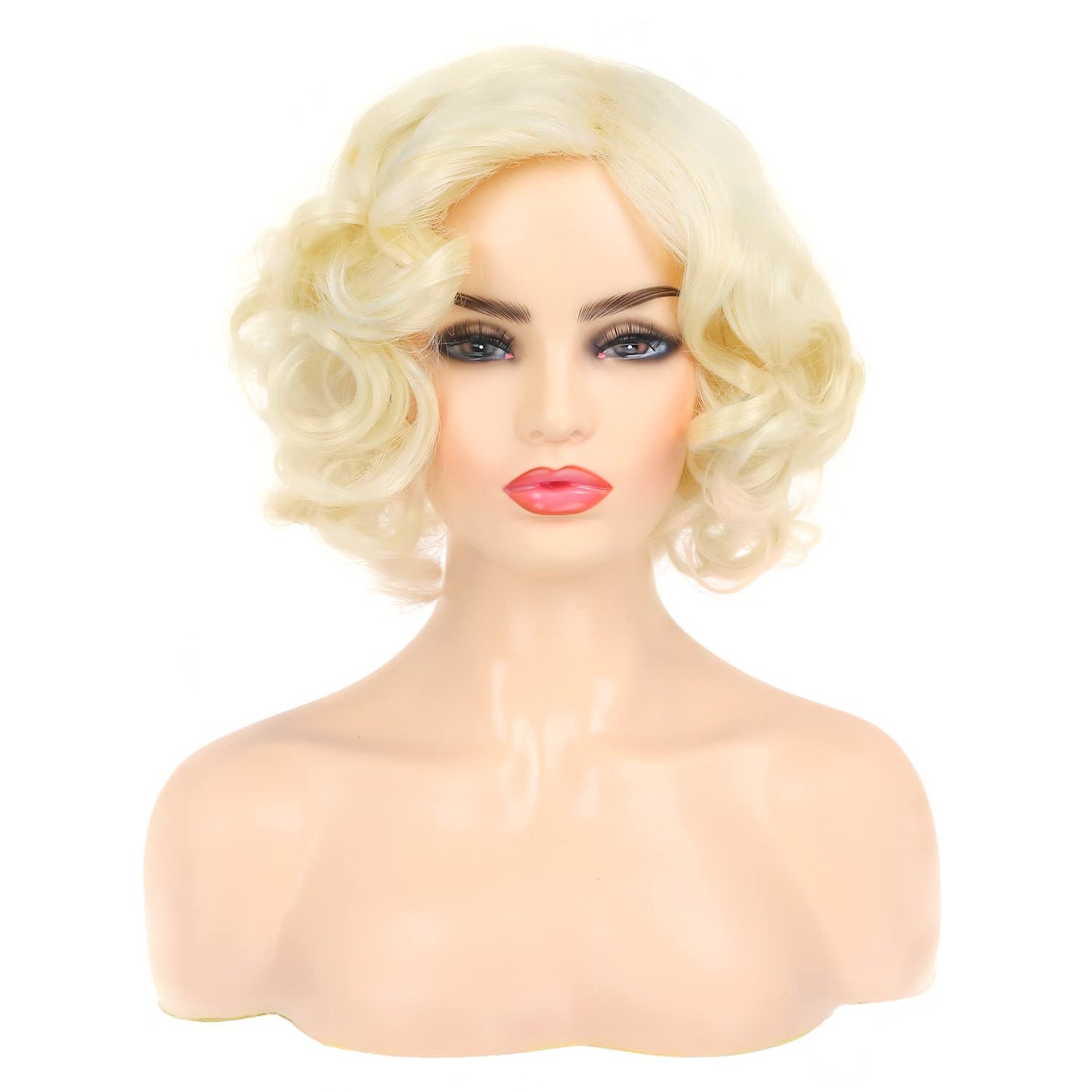 Dsimeig Short Curly Wavy Blonde Wigs for Women Synthetic Natural Hair Wig Halloween Costume Cosplay Wig