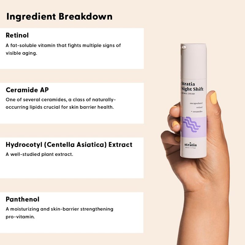 Stratia Night Shift Retinol Cream – Age-Defying Face Moisturizer for Smooth, Radiant Skin, Hydrating & Gentle Lotion for All Skin Types, 1.7 Fl Oz