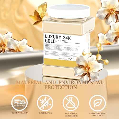 Jelly Mask Powder for Facials,24K Gold Anti-Aging & Firming Jelly Face Mask Hydrating Brighten Professional Peel Off Hydro Face Mask Powder DIY Spa Salon 23 Fl Oz Jar