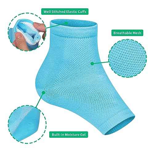 Cracked Heel Treatment Repair Socks - Ohtomber 5 Pairs Silicone Gel Foot Care Softener Toeless Pedicure Moisturizing Dry Feet Socks for Dry Cracked Heels