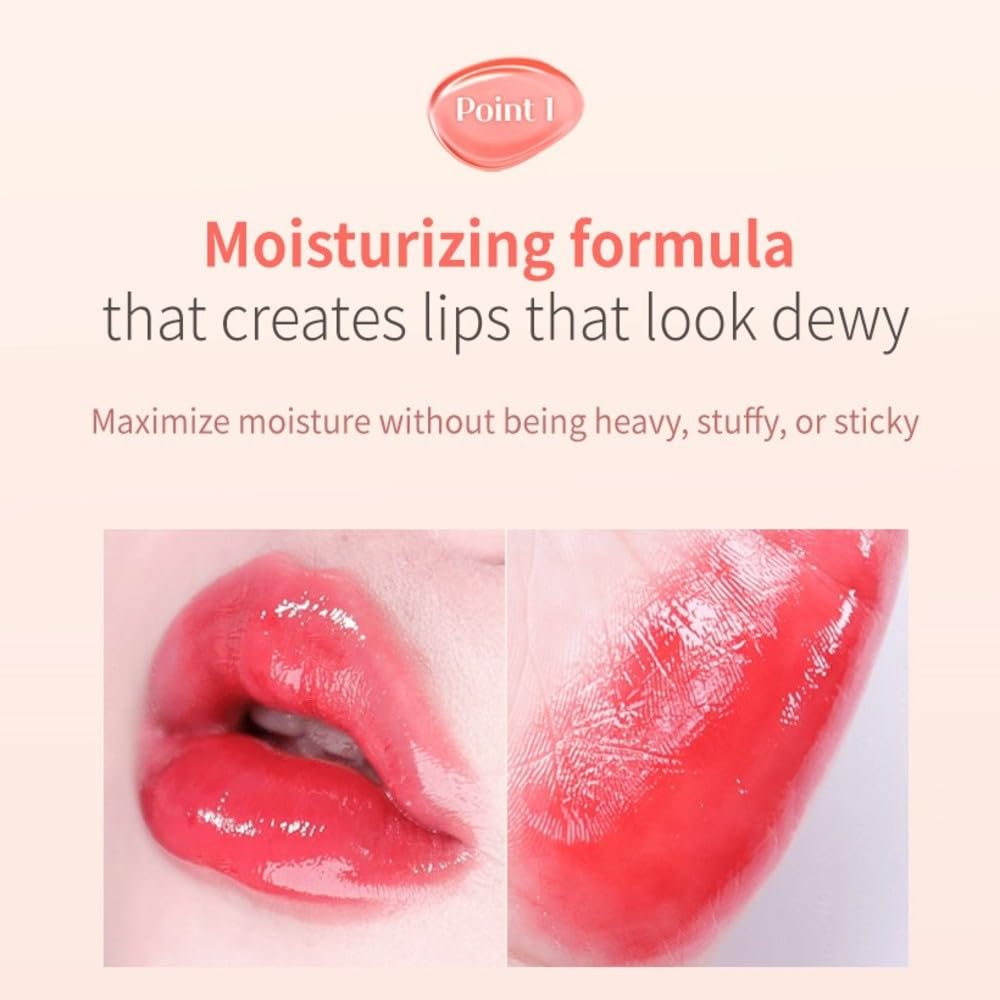 MQNY (MACQUEEN NEWYORK Dewy Water Glow Lip Tint - #03 Peach Dew, Glass-like Mirror Shine Hydrating Lip Stain, Long-Lasting & Non-Sticky Pink Tone Water Tint, 0.12 oz (3.5g)