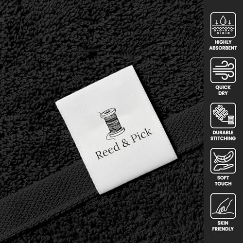 Reed&Pick 24 Pack Black Hand Towels 100% Cotton Spa Towels 16x26 inches Highly Absorbable Facial, Gym, Hair and Face Towels in Bulk