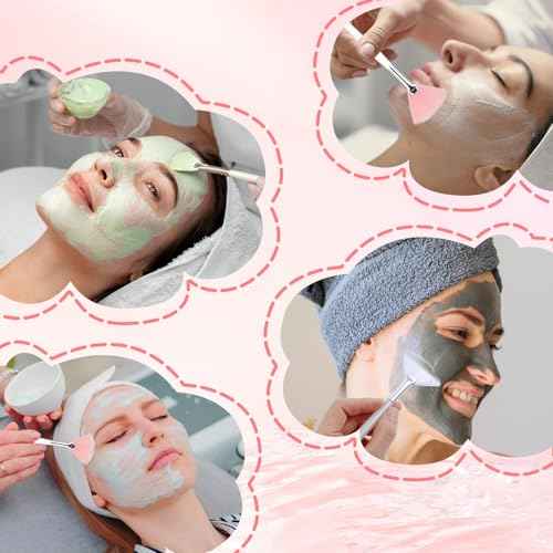Ouligay 20 Pcs Facial Brushes Esthetician, Soft Fan Brush for Women Girls, Face Mask Brush Applicator for Mud Cream, Makeup Women Cosmetic Tools (Pink White)