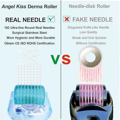 Derma Roller Real Needles - Angel Kiss 0.30mm Microneedling Roller with Case - 192 Stainless Steel Micro Needling Dermal Kit for Face, Scalp, Body - At Home Microdermabrasion Roller for Women Men