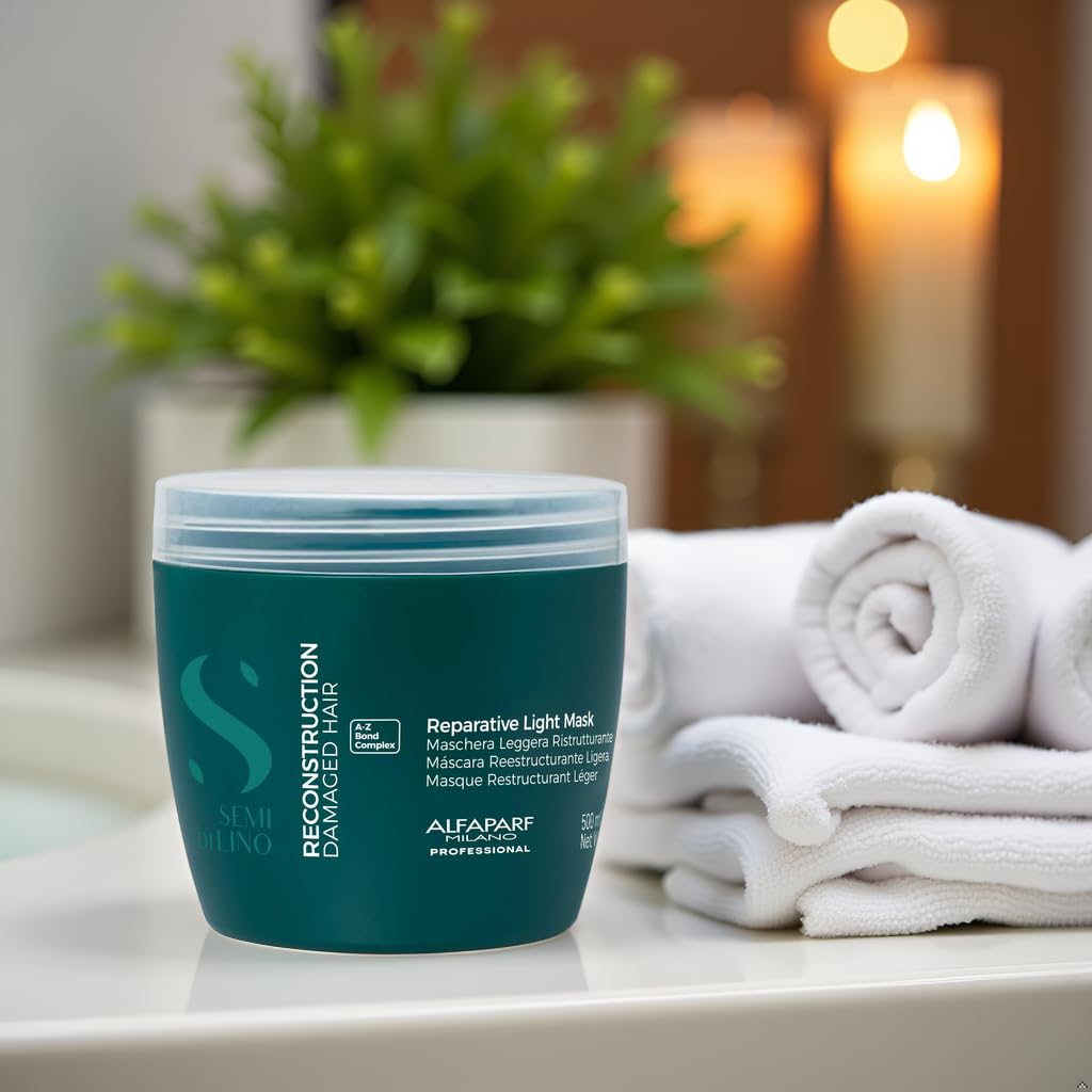 ALFAPARF MILANO Semi di Lino Reconstruction Light Bond Repair Hair Mask for Damaged Hair - Fine Hair - Hair Repair - Restructures, Strengthens - Color Safe - Deep Conditioner - Vegan (17.2 oz)