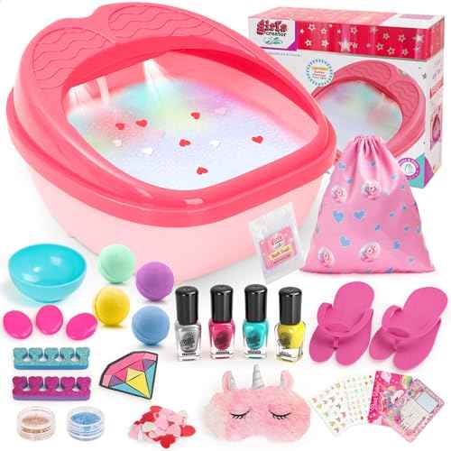 Kids Foot Spa with Nail Kit for Girls 4-12, All-in-1 Kids Pedicure Foot Spa Day Salon Toy Kit with Colorful Lights & Nail Art, Party Birthday for Girl?s
