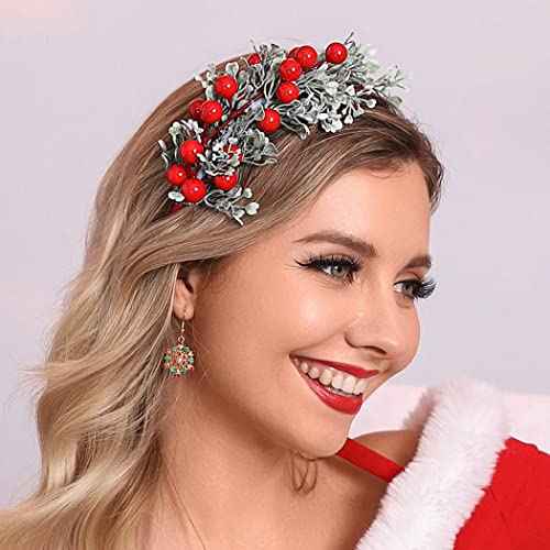 Catery Christmas Headbands Reindeer Antler Xmas Hair Hoop Headpiece Berry Christmas Party Headwear for Women and Girls