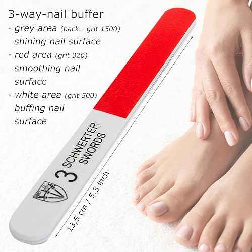 3 Swords Germany - Brand Quality Sapphire Metal Nail File Set (5 pcs.) with 3-Way Nail Buffer (1 pc.), Manicure Pedicure Finger & Toe Nail Care - Made in Solingen Germany (671)
