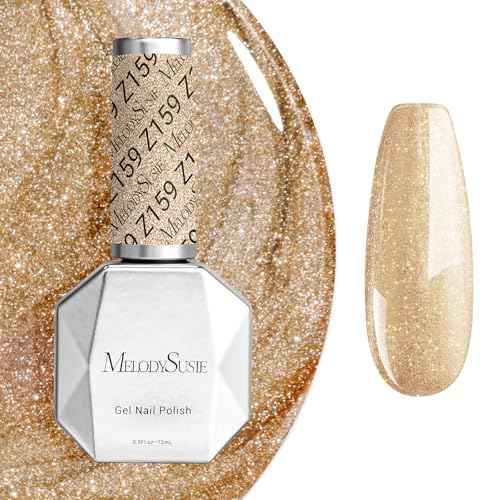 MelodySusie Sparkle Gold Gel Nail Polish,0.5fl oz Nails Soak Off UV LED Champagne Glitter Gel Polish Gift for Women Nail Art Manicure Salon DIY Nail Design Decoration at Home-z159-A2060