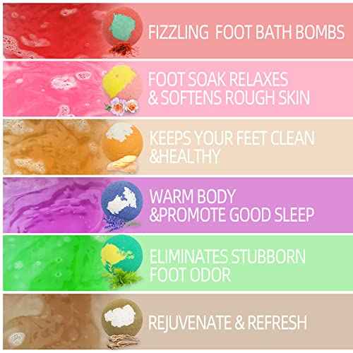 Foot Bath Bombs 12 Pack,Organic Foot Soak with Bath Salt,Foot Spa Bomb Rich Essential Oils for Dry Cracked, Athletes Foot, Stubborn Foot Odor Scent,Tired Sore Feet