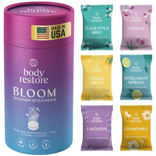 Body Restore Shower Steamers Aromatherapy 6 Pack - Boo Basket Stuffers for Women, Christmas Stocking Stuffers, Birthday Gifts, White Elephant, Relaxation, Self Care, Spa Shower Bombs - Bloom