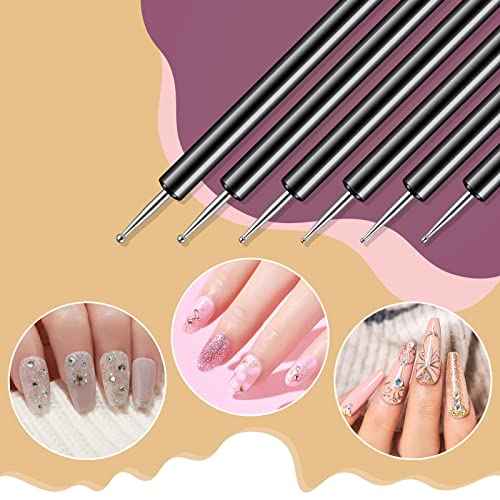 Artdone Nail Dotting Tools 6PCS Double-ended Nail Art Brushes Kit Nail Art Gel Polish Liner Brushes Design Pen For Nail Drawing And Nail Paint Brushes Small Detail Brushes