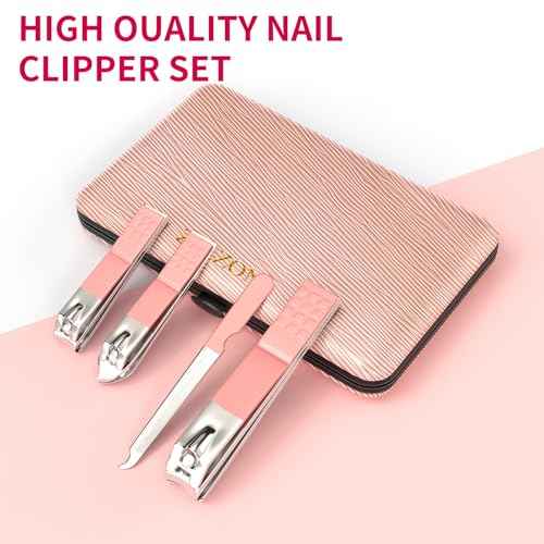 ZIZZON Travel Mini Manicure Set Nail Clipper Set 10 in 1 Stainless Steel Pedicure Care Grooming kit with Case Pink