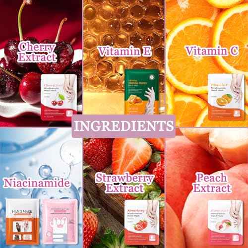 Hydrating Hand Masks, 6PCS Hand Mask Moisturizing Gloves for Men Women, Smooth Long Lasting Soft Exfoliating Hand Peeling Spa Mask Moisturizer Beauty Gift Set for Dry Cracked Rough Dull Hands£¨E)