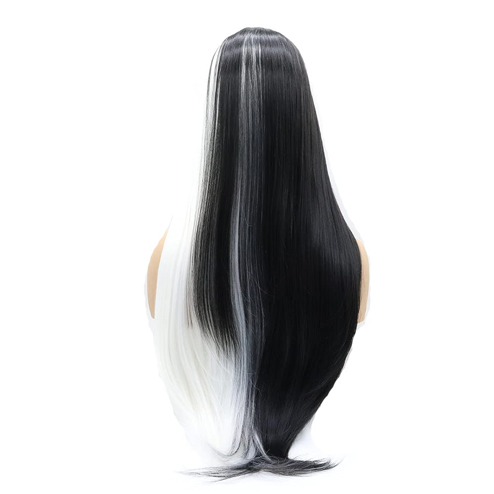 Sylvia 24inches Half Balck and Half White 2 Tones Side Parting Naural Glueless Hairstyle Heat Resistant Synthetic Lace Front wigs for Women