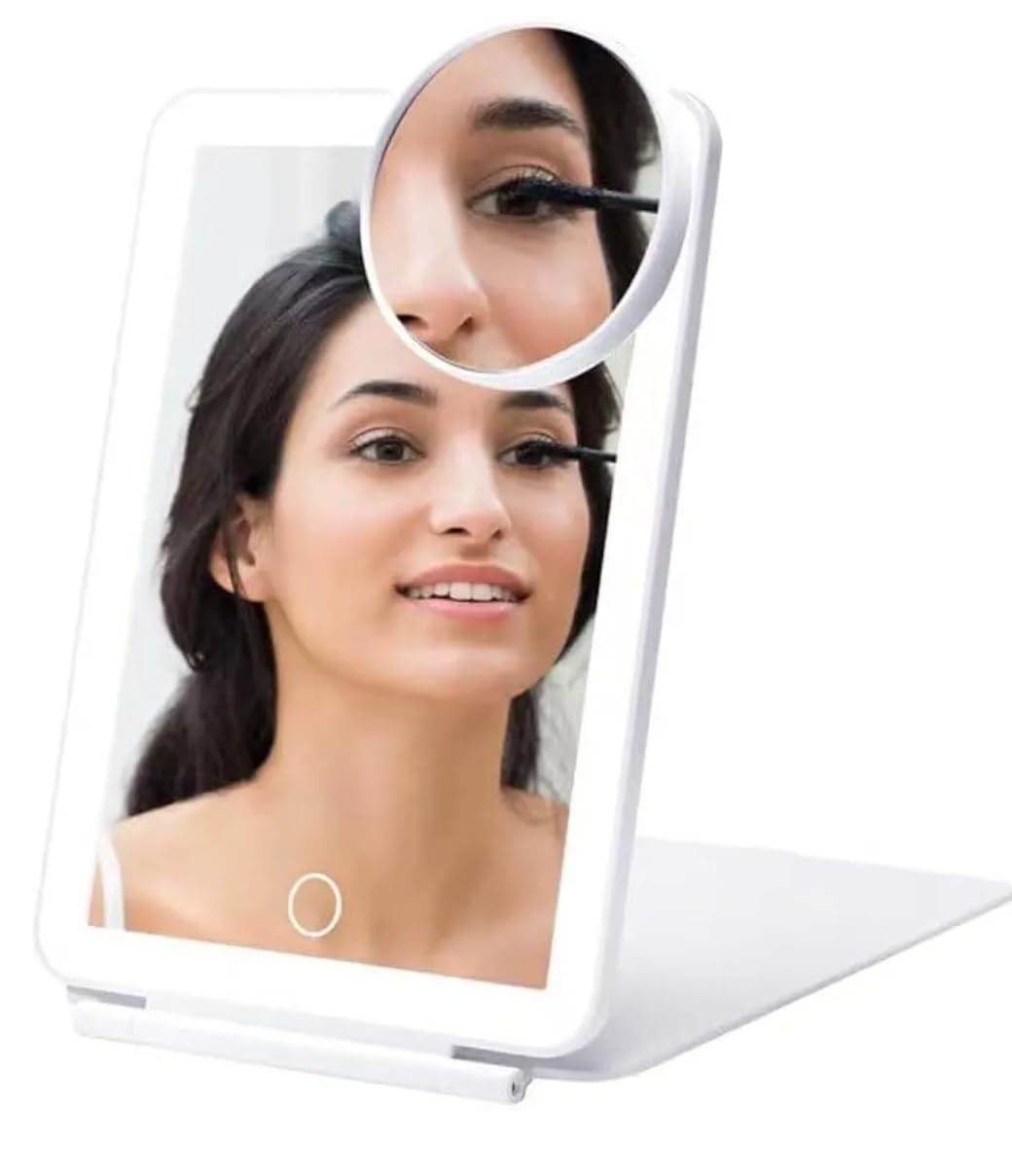Desktop Folding Makeup Mirror LED Mirror with 10 Times Magnification
