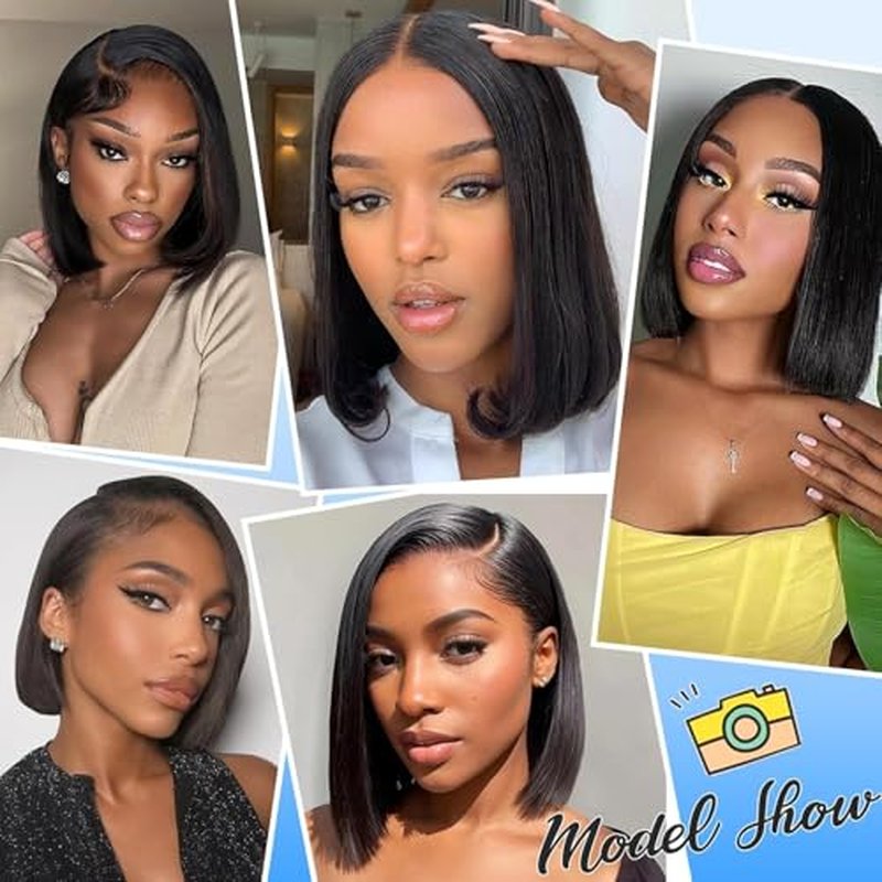 13x4 Bob Wig Human Hair 180 Density HD Transparent Lace Front Wigs Human Hair Short Bob Pre Plucked Straight Wigs Human Hair for Women Natural Black Color 12 Inch