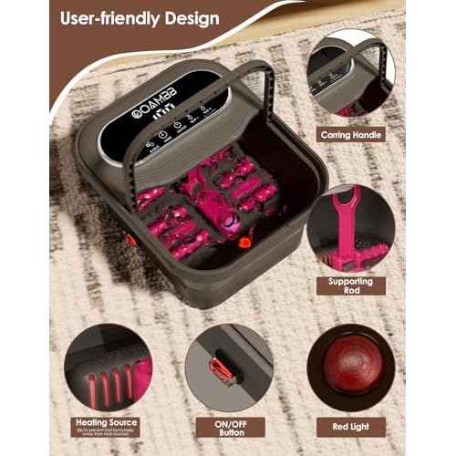 Collapsible Foot Spa with Heat, Bubble and Temp Control, Foot Bath Massager with XL Touch Screen and Massage Rollers, Foot Soaking Tub, Pedicure Foot spa for Stress Relief (Grey)