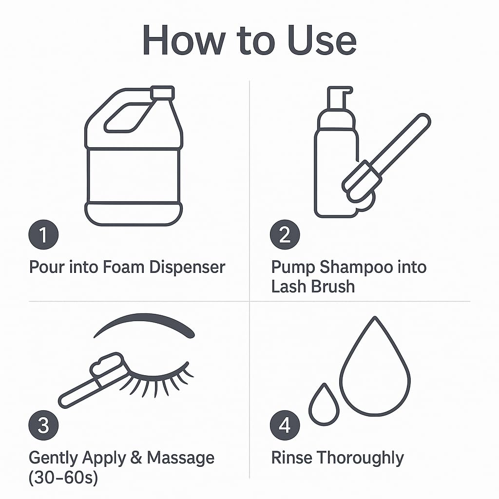 ISLA & FONTANE Lash Shampoo Bulk – Pura White 34 fl oz / 1L | Gentle Eyelash Shampoo for Extensions | Lash Foam Cleanser | Oil-Free Lash Bath for Home & Salon Use