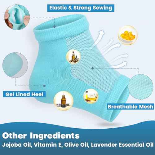 Moisturizing Heel Socks - 6 Pairs for Dry Cracked Feet, Toeless Gel Socks for Hydration and Repair