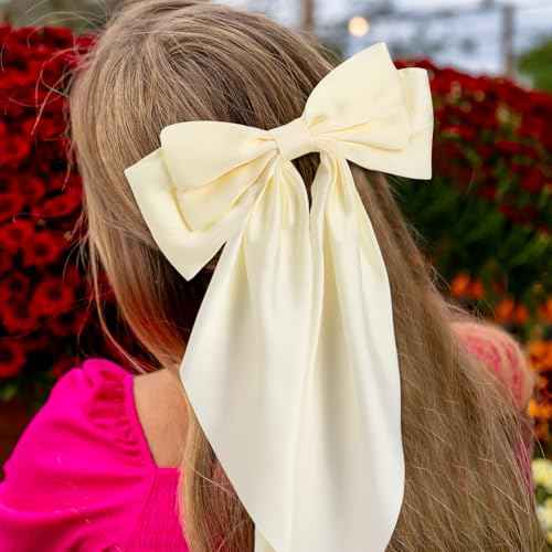 Hoteam 16 Pcs Silky Satin Hair Bows Bulk for Women Large Hair Ribbons Oversized Bows Oversized Long Tail Large Bow-knot Clips Accessories Gifts(Classic)