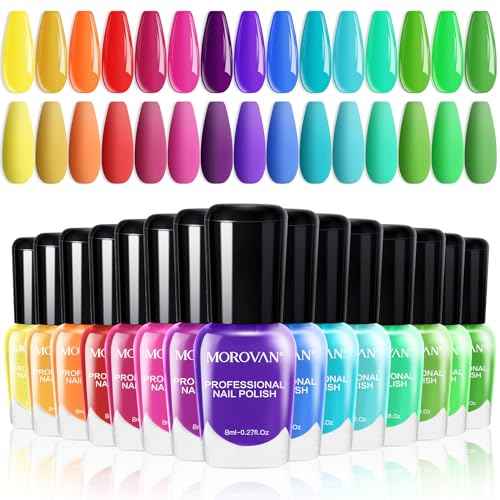 Morovan 15 Bright Color 0.27oz Air Quick Dry Nail Polish Gift Set for Women