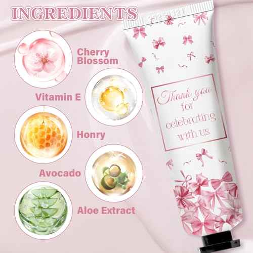 50 Pcs Pink Bow Gifts Hand Cream Bulk for Women,Girls Favors Gifts for Bachelorette Mini Travel Hand Lotion Bulk for Guest Wedding Bridal Engagement Baby Shower Thanksgiving Christmas Party Stuffers