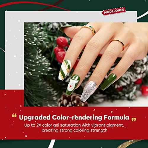 modelones 6 Color Christmas Gel Polish Nail Art Liner Set White Red Green Brown Glod Silver Glitter Sparkle for French Tip Swirl Nails with Thin Brush Soak Off Winter Holiday Manicure Gift for Women