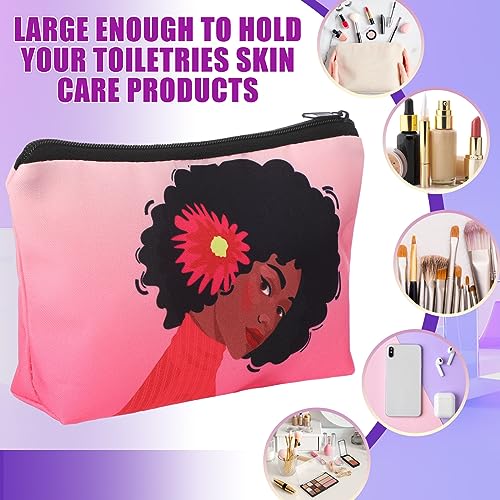 Mumufy 16 Pcs Black Women Makeup Bag African American Makeup Bag Afro Toiletry Canvas Cosmetic Bags Reusable Zipper Pouches Multi Purpose Organizer for Travel Women Inspirational Gifts