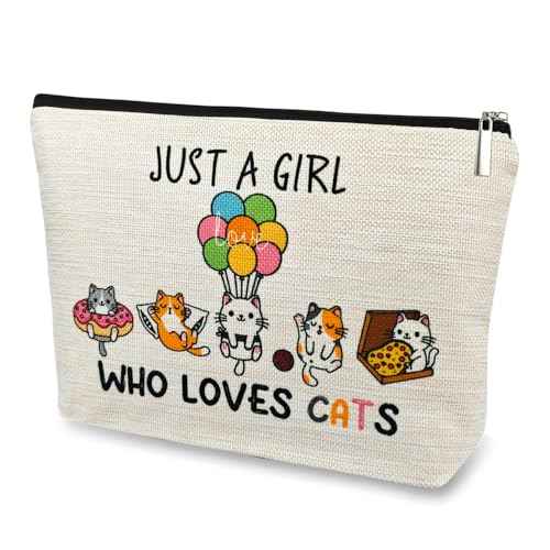 DJOLY Cat Lover Gifts for Women Makeup Bag, Cute Themed Lady Gifts for Girls, Accessories Cosmetic Pouch for Teens Kids Daughter Sister, Funny Mom Birthday Christmas Decorations