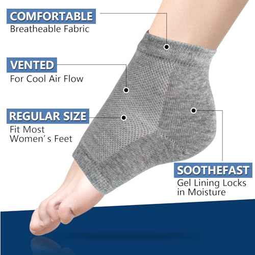 Moisturizing Gel Heel Socks for Dry Cracked Feet - 2 Pairs - Spa Socks for Cracked Heel Treatment - Heal Dry Heels - Night Care Skin - Foot Care for Women & Men (Regular, Grey)