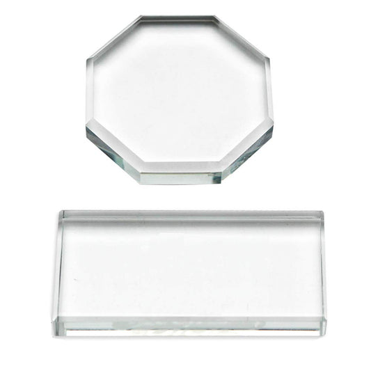 2Pcs Professional Eyelash Extension Adhesive Glue Pallet Crystal Glass Eye Lash Base Pad Tray Stand Holder for Fake Eyelashes Extension Makeup Cosmetic Nail Palette Tool, Octagon and Rectangle