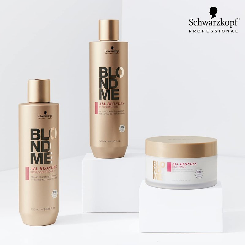BlondMe All Blondes Rich Conditioner – Nourishing Daily Treatment – Strength, Elasticity and Shine for Normal to Coarse Color Treated and Natural Blonde Hair, 250 ml