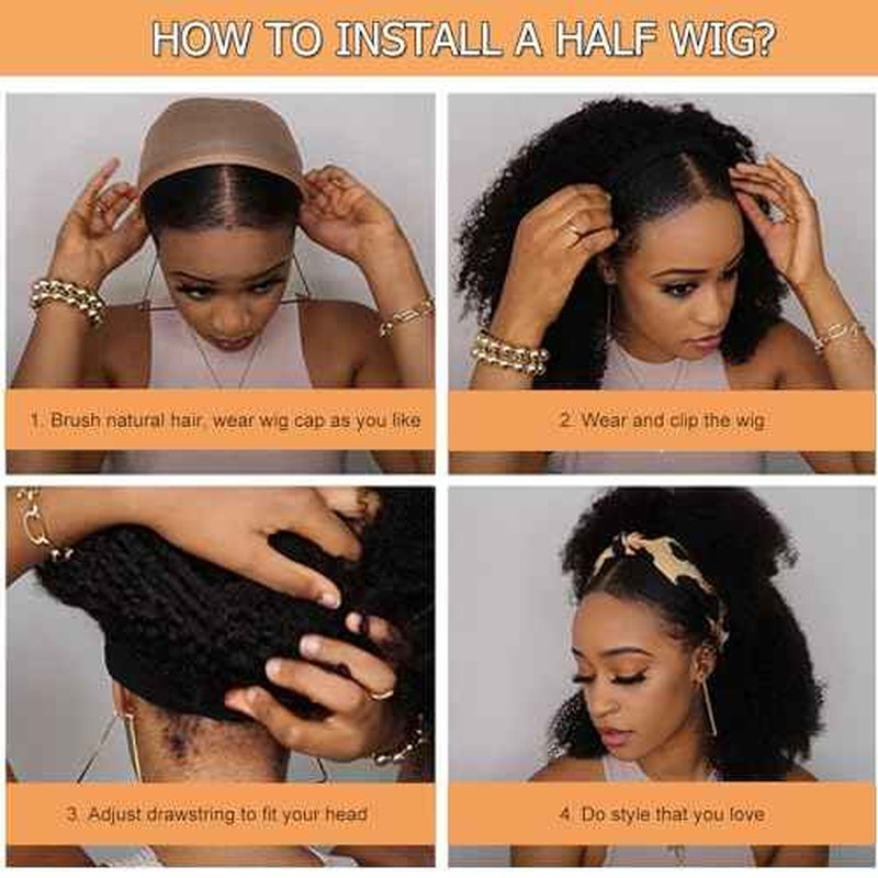 Half Wig Curly Human Hair 200 Density Upgrade 3 IN 1 Half Wigfor Black Women Kinky Curly Beginner Friendly Drawstring Seamless Flip Headband Wig 24 Inch