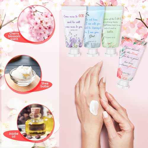 Landhoow 24 Pack Christian Hand Cream Bulk for Women Breast Cancer Accessories Bible Travel Hand Lotion Set Religious Back to School Bible Verse Gift for Church VBS School Teacher Wedding Homeless