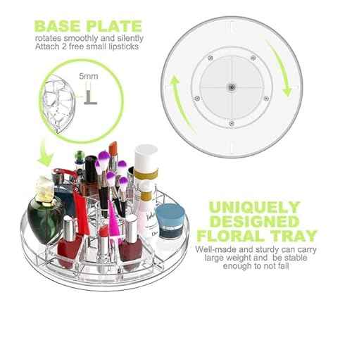 ZHIAI 360 Rotating Makeup Organizer, Large Capacity Cosmetics Organizer for Perfume Holder Organizer Countertop, DIY Adjustable Bathroom Makeup Carousel Holder Rack, Clear Diamond