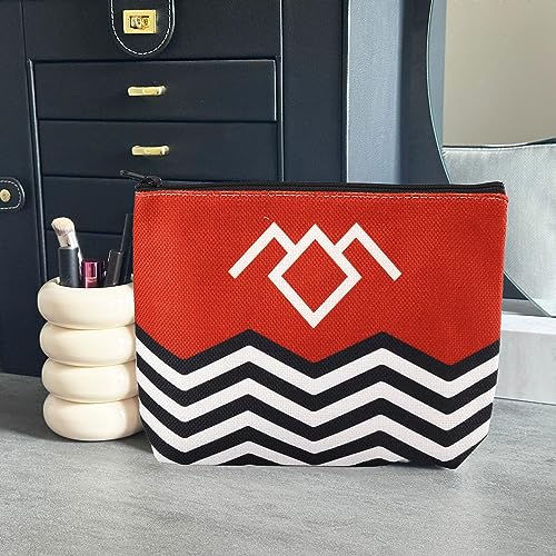 T Peaks TV Show Inspired Red Black & White Welcome To T Peaks Canvas Makeup Bag (Red)