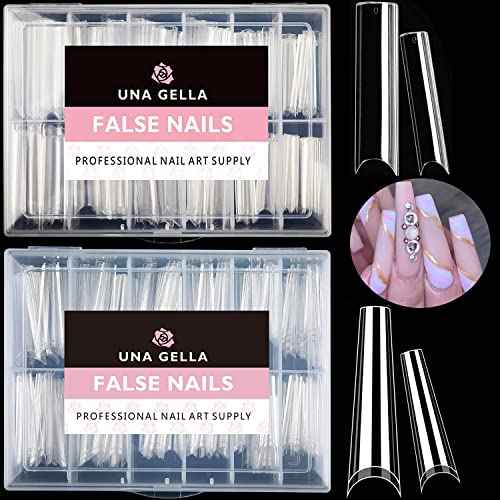 UNA GELLA Soft Gel Nail Tips XXL 432pcs Square Coffin No C Curve Clear Tapered Straight Nail Tips 2 Style For Salon Home DIY