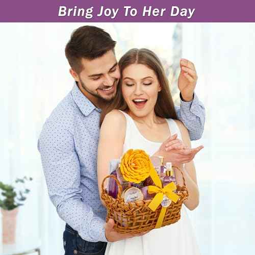 Spa Baskets For Women - Luxury Bath Set With Honey & Lavender - Spa Kit Includes Wash, Bubble Bath, Lotion, Bath Salts, Body Scrub, Body Spray, Shower Puff, Bathbombs, Soap and Towel