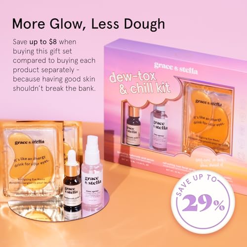 grace & stella Award-Winning Skin Care Set - Stocking Stuffers, Christmas Gifts for Women - Travel Essentials with Gold Eye Masks, Hyaluronic Acid Serum & Rose Spray - Birthday & Bachelorette Favors