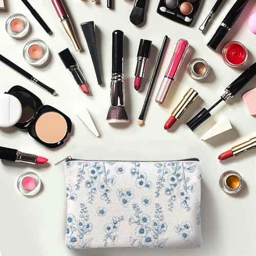 4Pcs Flower Makeup Bags 5.91x9.06 inch Orchid Roses Daisy Canvas Cosmetic Bags with Zipper Canvas Travel Toiletry Pouches for Women Party Shopping Home Travel Accessories