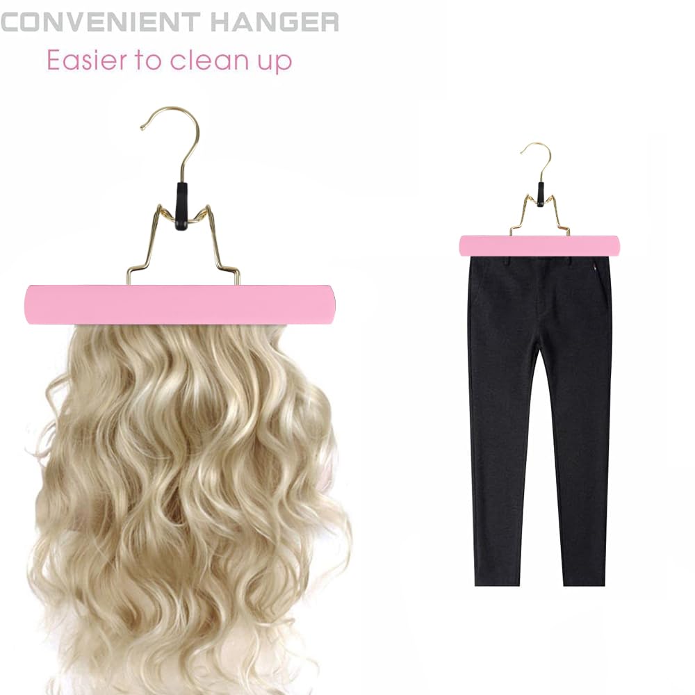 GlamorDove Silk Hair Extension Storage Bag Portable Satin Wig Bags Storage Bags with Hanger for Hairpieces Wooden Hanger Carrier Satin Bags for Wigs Hair Display