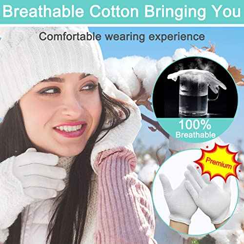 Cotton Kids Gloves - 24pcs Soft White Moisturizing Eczema Gloves for Dry Hands SPA Inspection (X-Small)