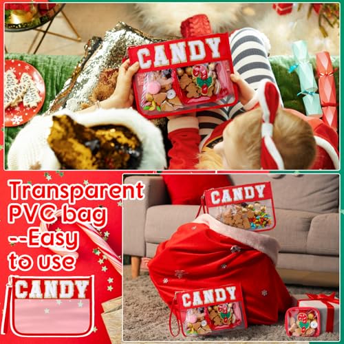 Hillban 2 Pcs Christmas Gifts Chenille Letter Bags Xmas Makeup Cosmetic Bag Clear Toiletry Zipper pouch Candy Canes purse Waterproof Travel Purse Preppy Things for Women Holiday Present