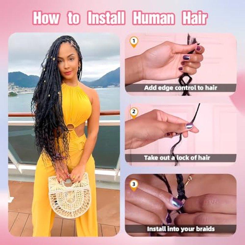Human Braiding Hair, 3 Bundle 150g 16 Inch Boho Braids Human Hair 10A Deep Wave Bulk Brazilian Virgin No Weft Wavy Hair Extension for Boho Knotless Bohemian Micro Braid Bulk for Braiding 99J